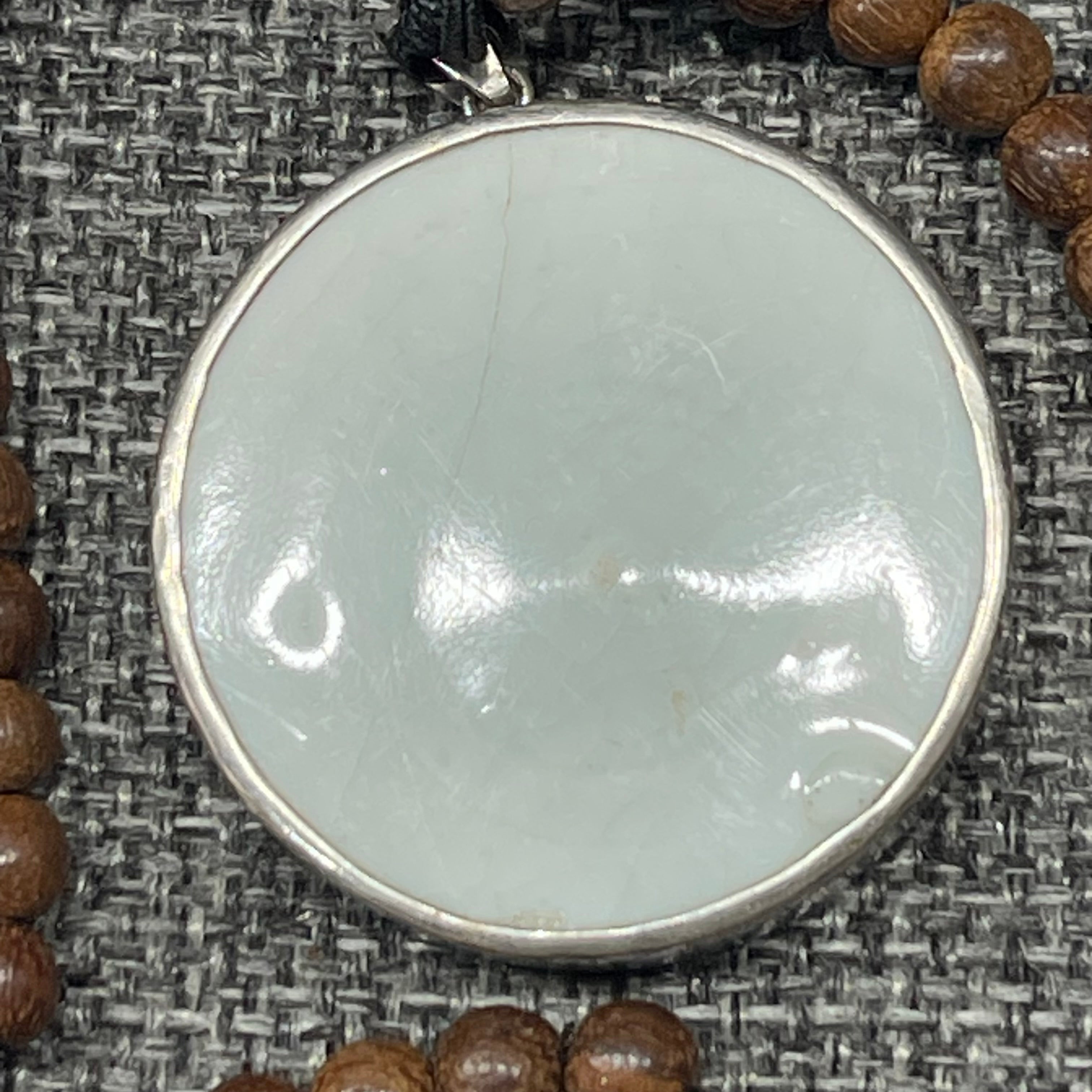 Blue and white porcelain fragment, pendantTeak wood necklace