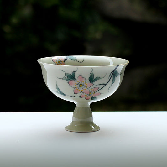 High-foot painted ceramic teacup, handmade teacup, Kung Fu tea ceremony tea set, zero with antique trendy teacup master cup