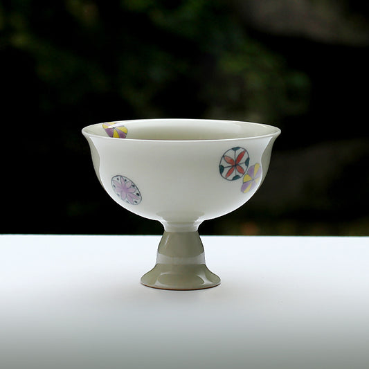 High-foot painted ceramic teacup, handmade teacup, Kung Fu tea ceremony tea set, zero with antique trendy teacup master cup