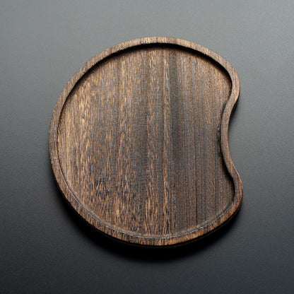 Japanese-style solid wood half-moon tea tray, charcoal smoked wood tray tea set tea room household water cup plate snack sugar tray
