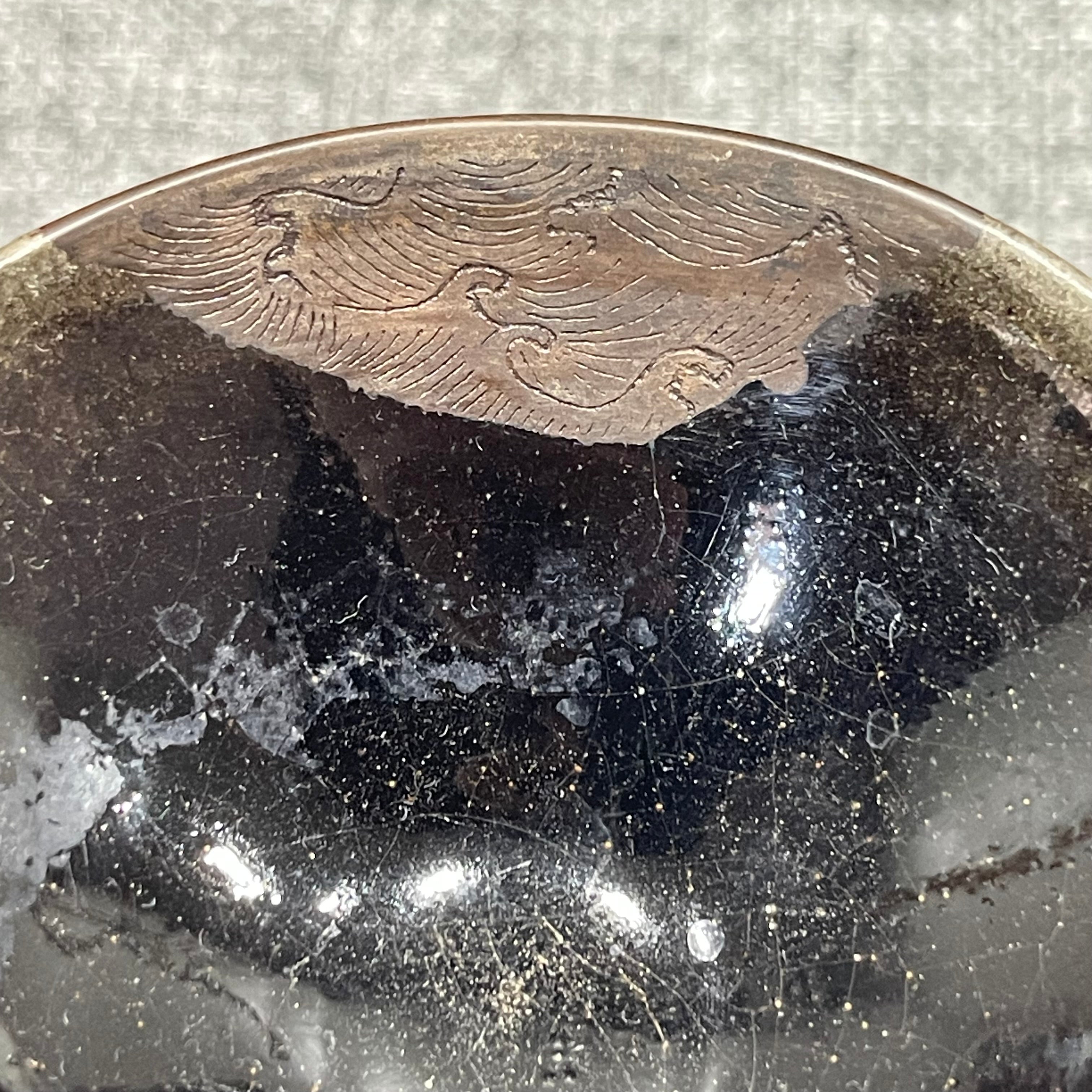 Song Dynasty black-glazed porcelain, lacquer carving, tin carving, stemmed Jian cup