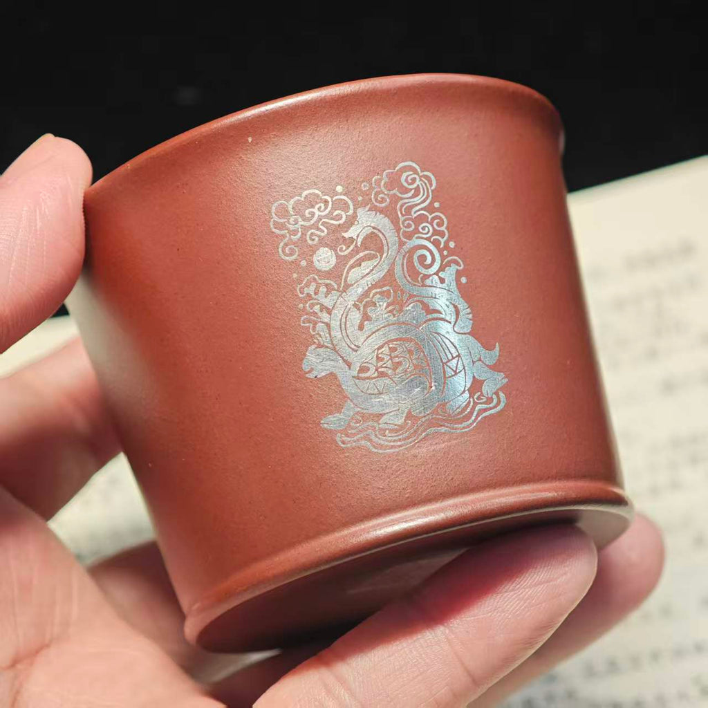 Four Divine Beasts Patterned with Xuwen (Sword-Emblem of the Dragon) Decorated with Gold and Silver Inlay Purple Sand Pot for Tea