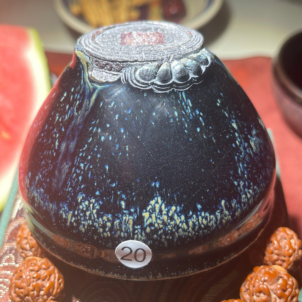 Van Gogh Starry Night Jianzhan Carved Tea Cup, Co-signature by Master Chen and Master Wu