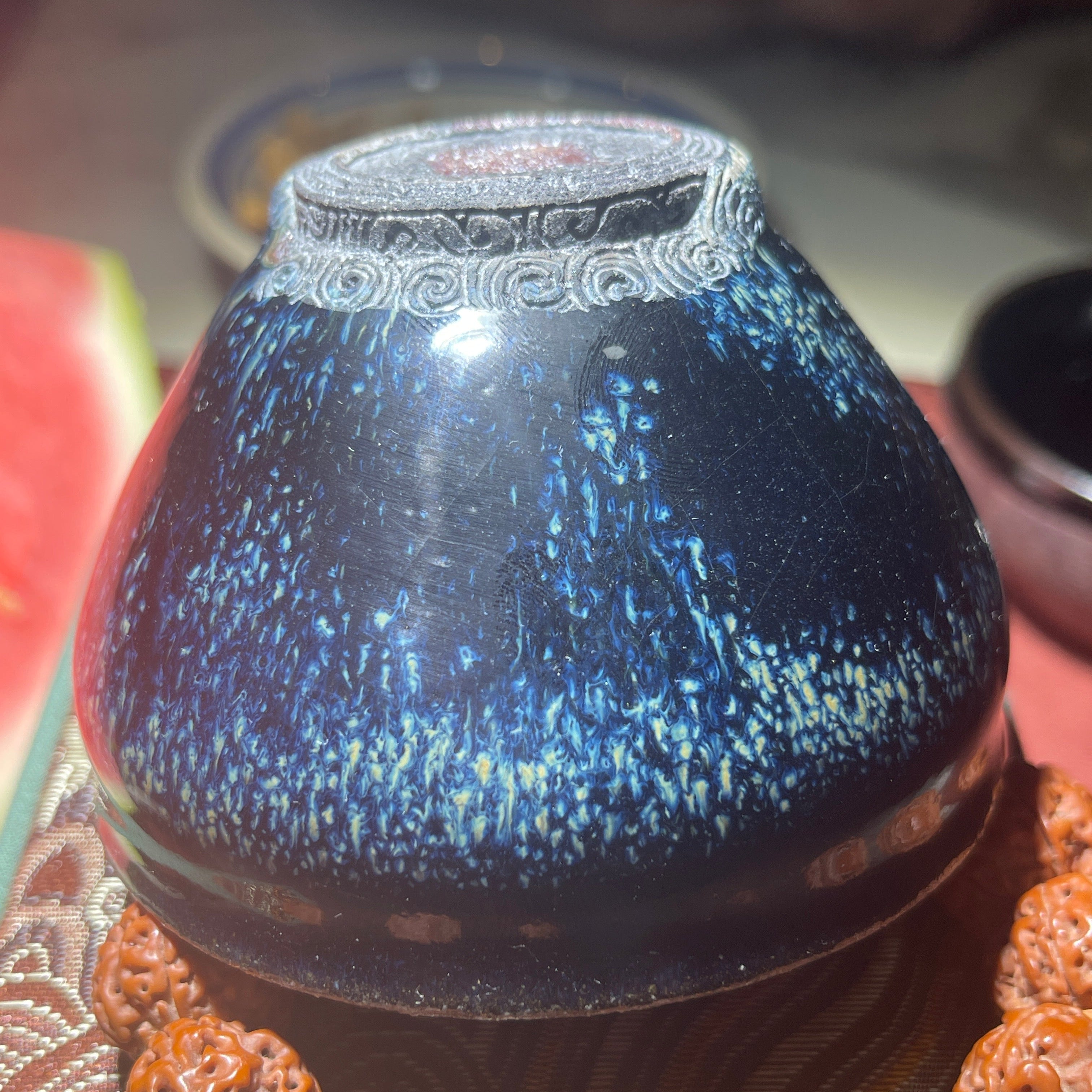 Van Gogh Starry Night Jianzhan Carved Tea Cup, Co-signature by Master Chen and Master Wu