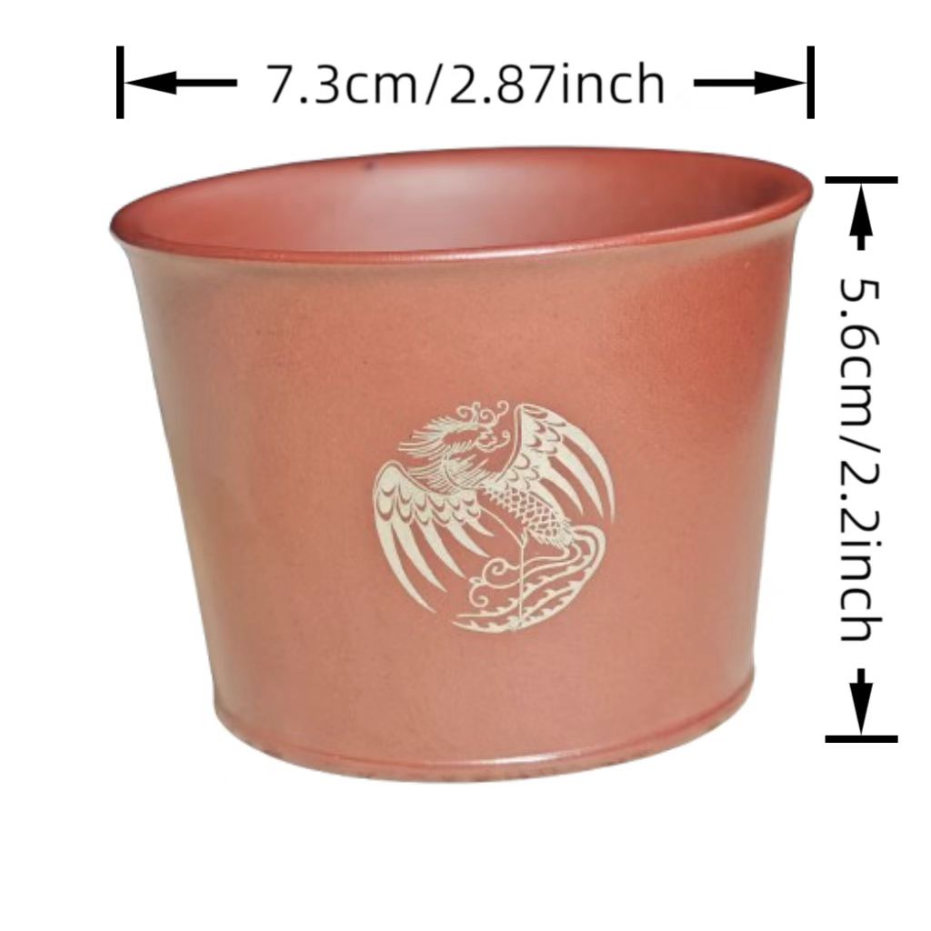 Four Divine Beast Phoenix Pattern Purple Clay Engraved with Gold and Silver Decorations Tea Cup