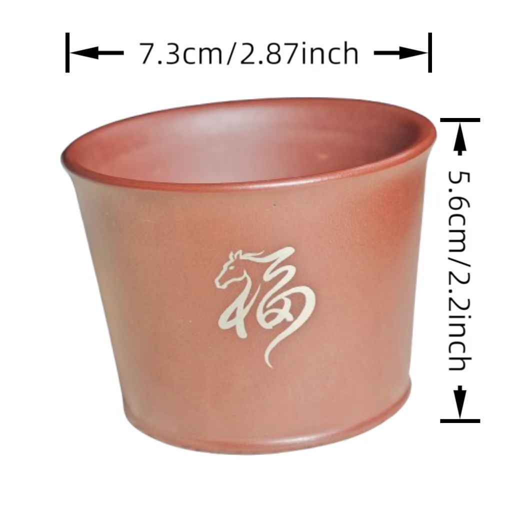 Seal script horse pattern purple clay inlaid gold and silver engraved tea cup