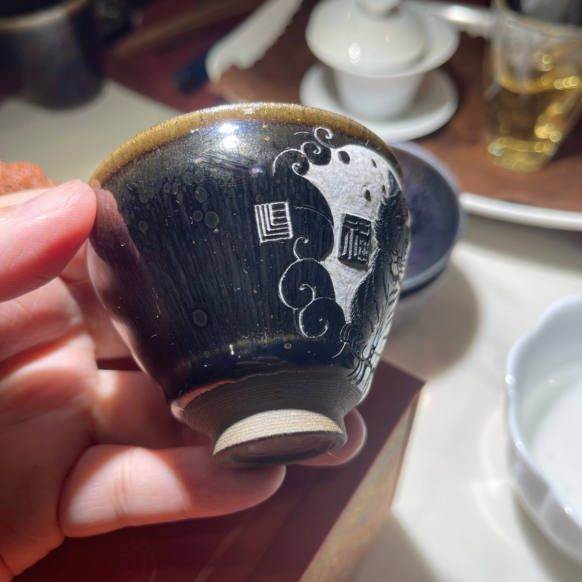 Cute little tiger, Jianzhan tea cup hand-carved