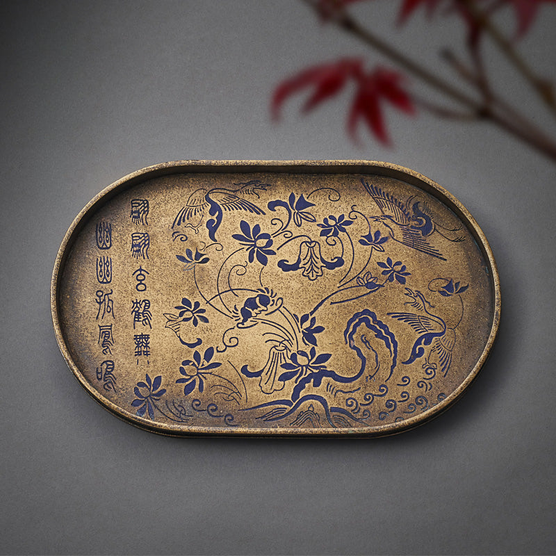 Pure brass handmade tea tray dry brewing table antique tea set pot bearing small tea table