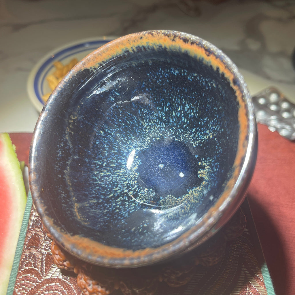 Van Gogh Starry Night Jianzhan Carved Tea Cup, Co-signature by Master Chen and Master Wu