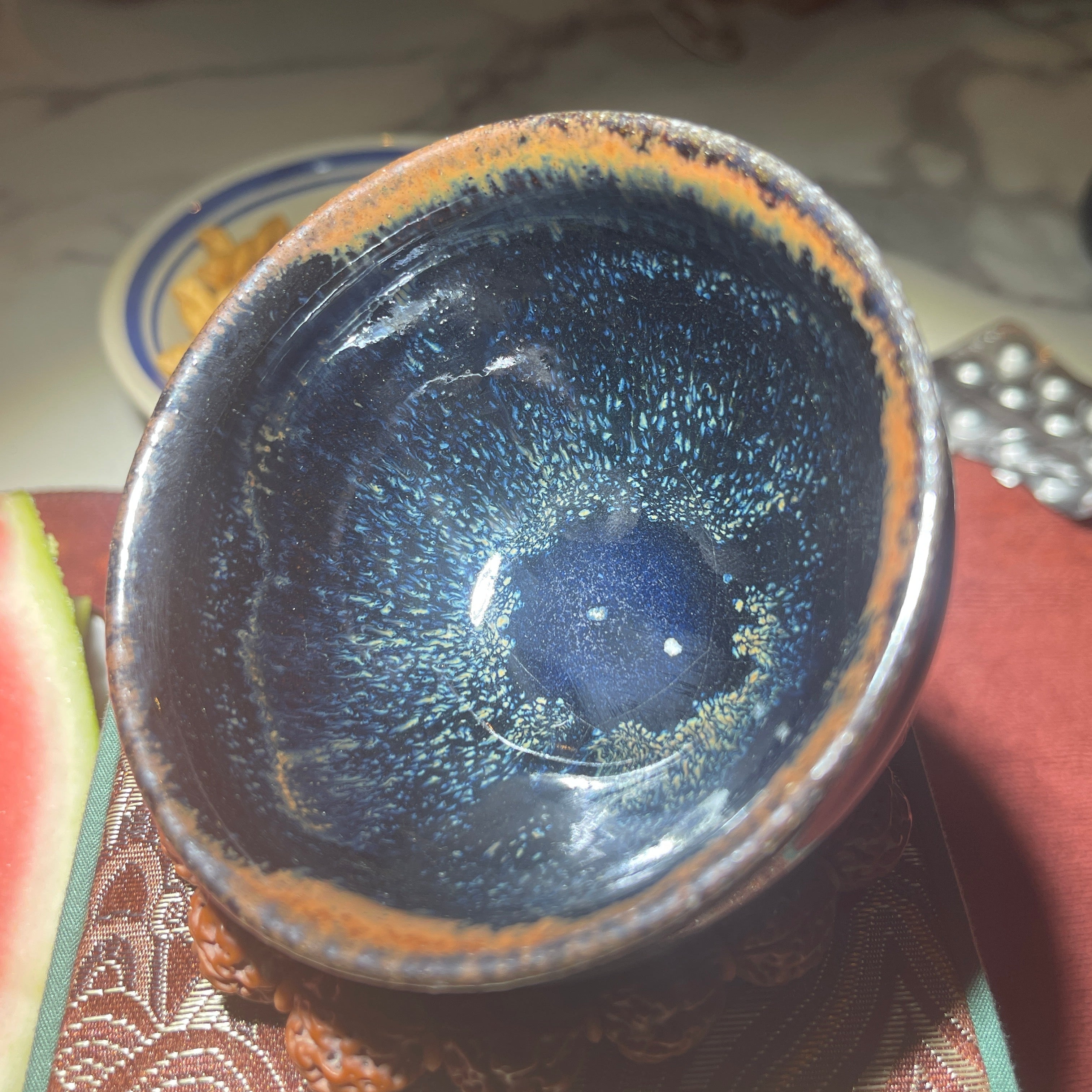 Van Gogh Starry Night Jianzhan Carved Tea Cup, Co-signature by Master Chen and Master Wu