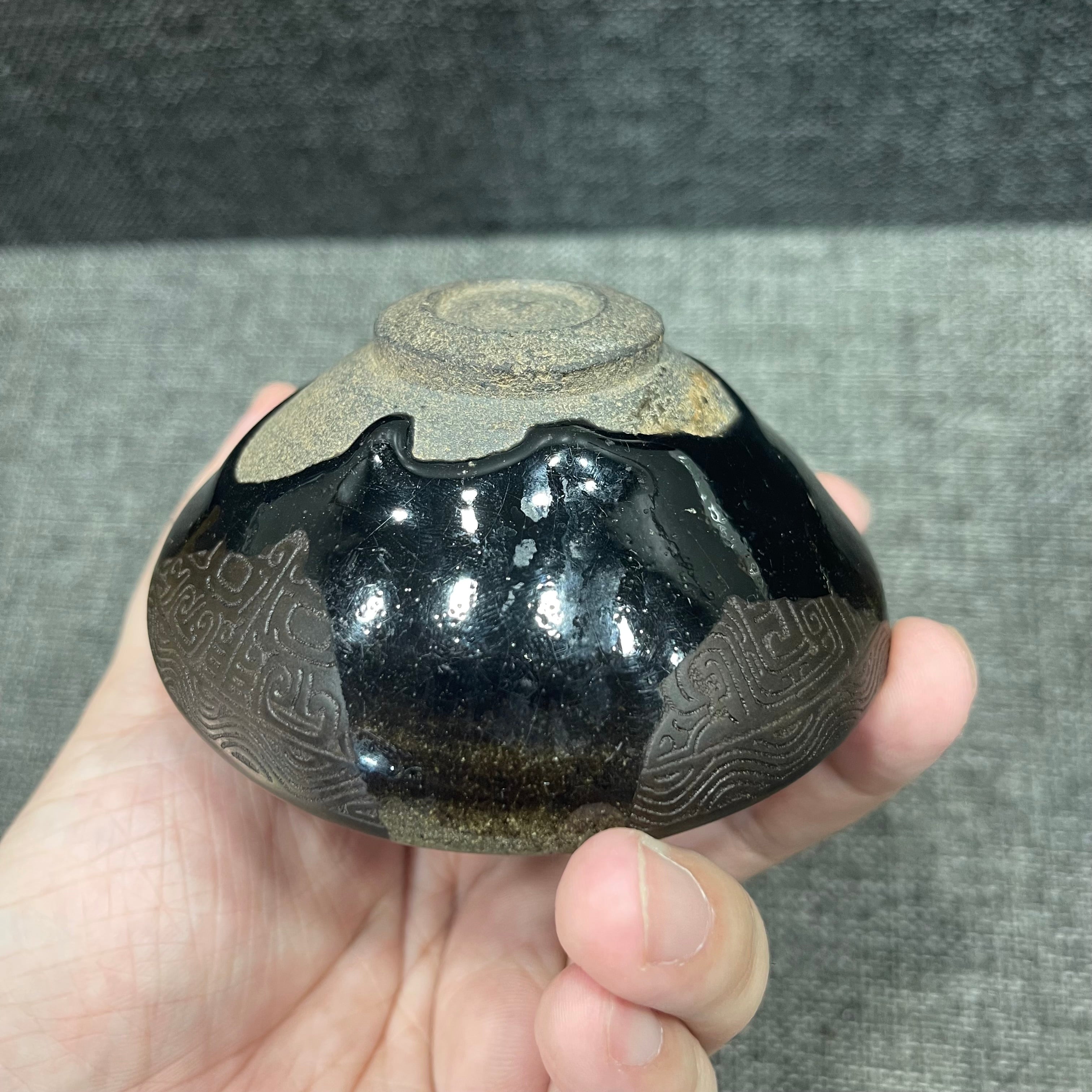 Song Dynasty black-glazed porcelain, lacquer carving, tin carving, stemmed Jian cup