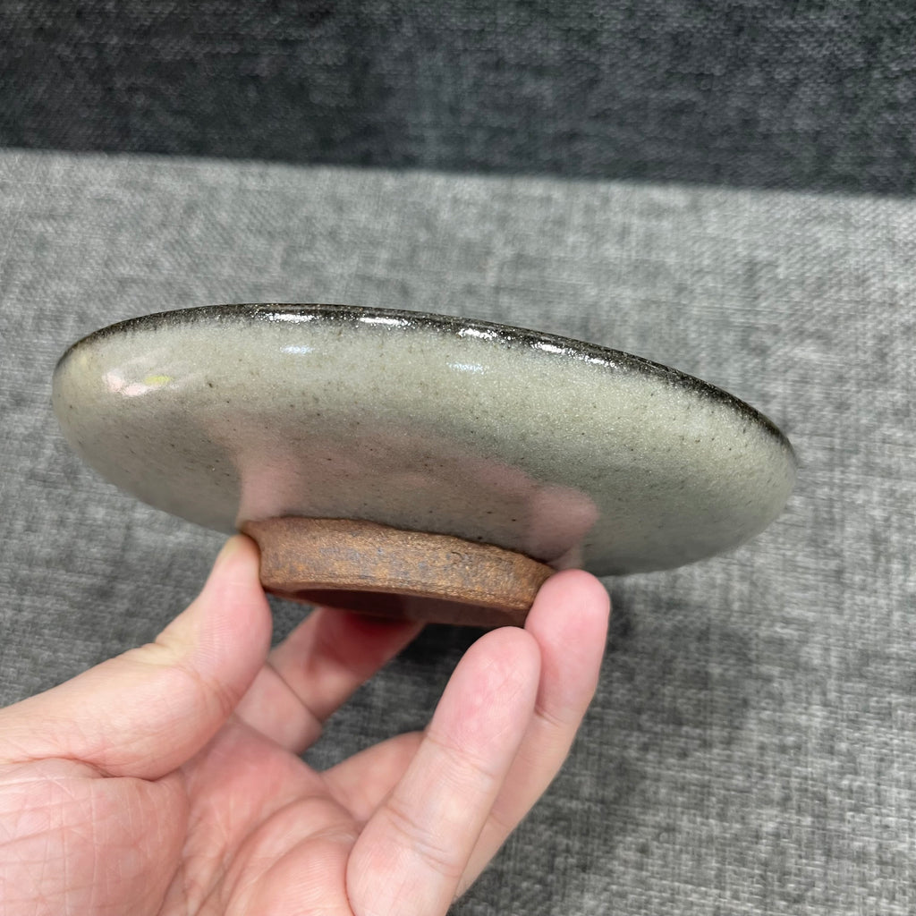 Jianzhan gray shell glaze plate, pot stand, eggshell oracle bone script carving
