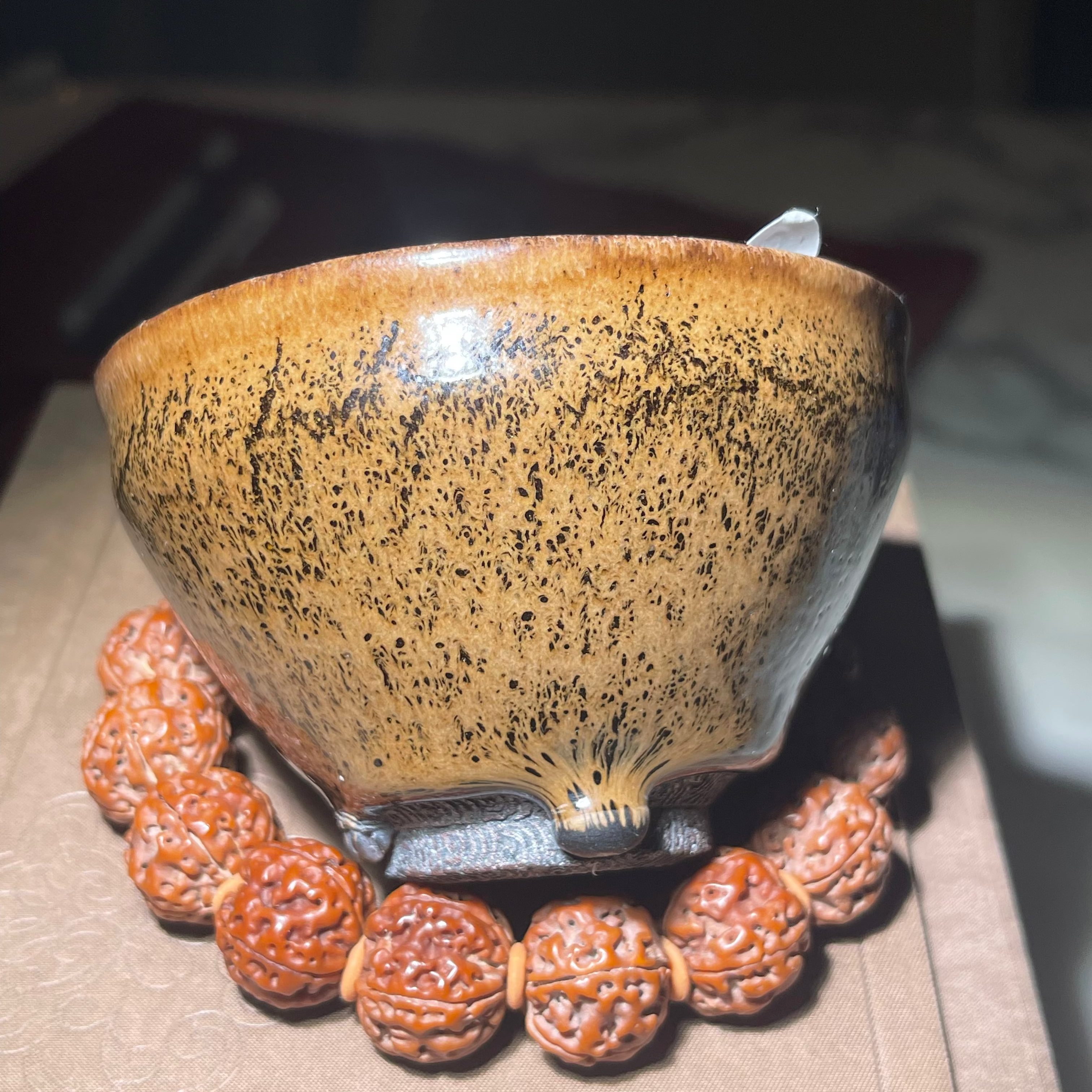 Yao Bian tiger skin glaze Jianzhan tea cup, wood-fired piece