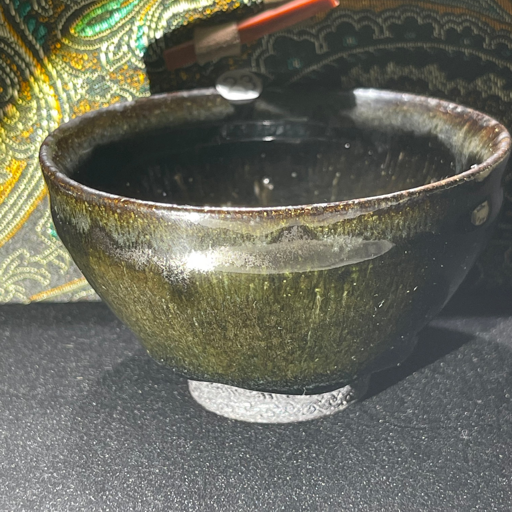 Green Mao You Lan, ice crackle pattern, Chai Shao Jian Zhan carved teacup