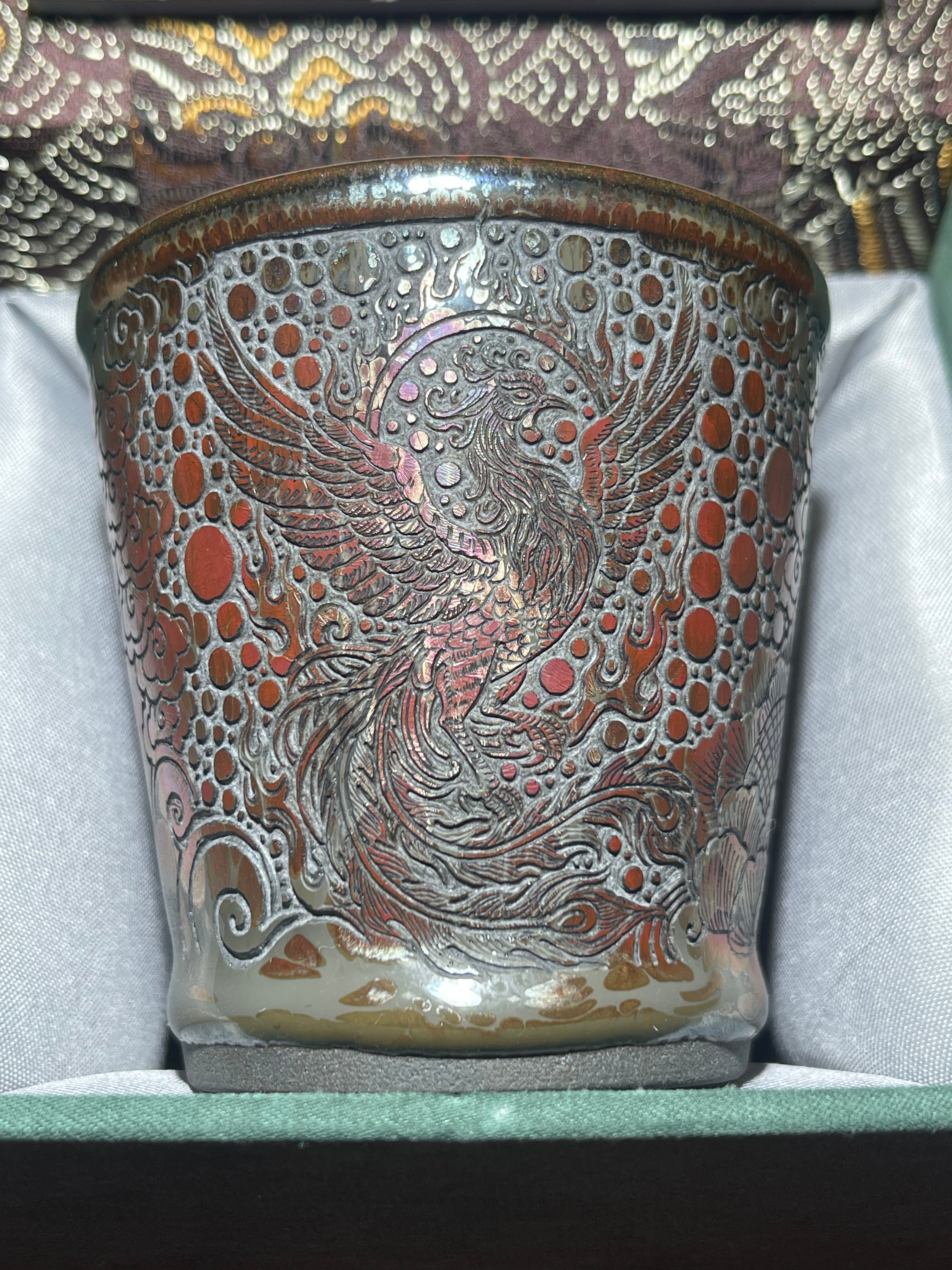 Flame Pattern Flaming Phoenix Relief Tea Tasting Single Cup