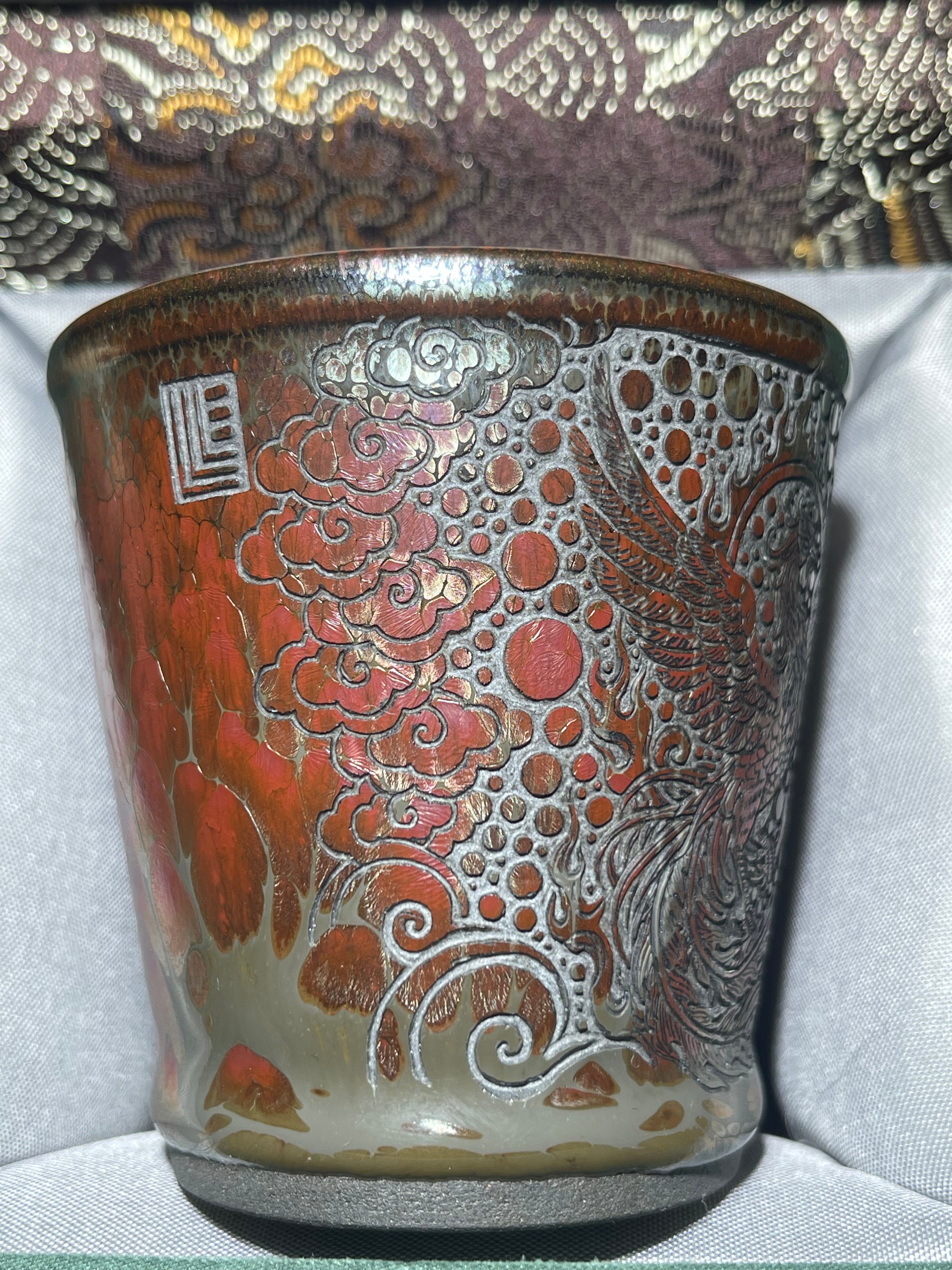 Flame Pattern Flaming Phoenix Relief Tea Tasting Single Cup