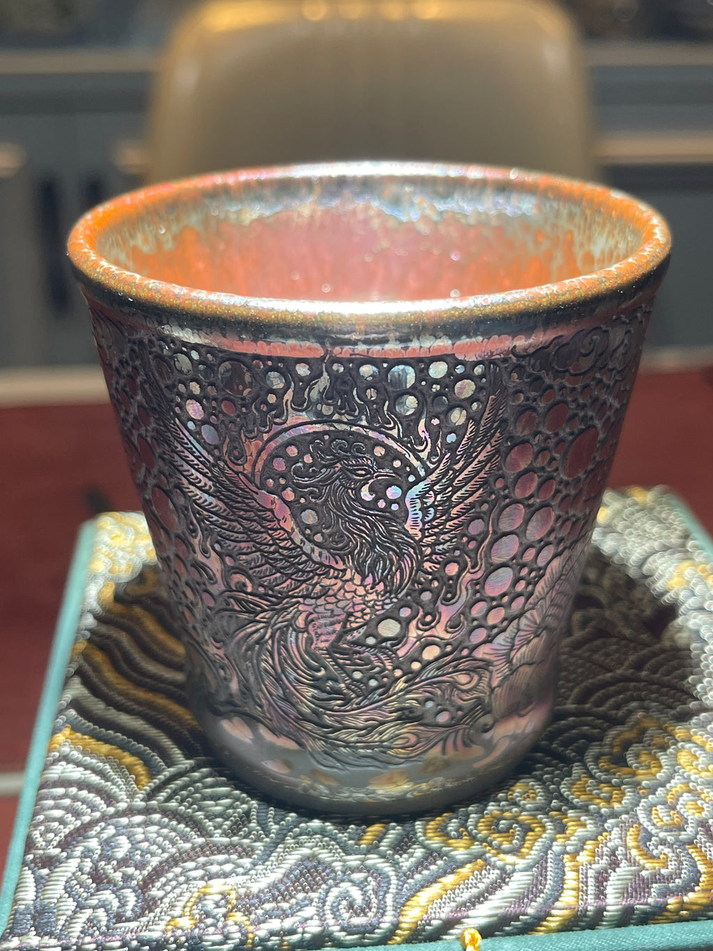 Flame Pattern Flaming Phoenix Relief Tea Tasting Single Cup