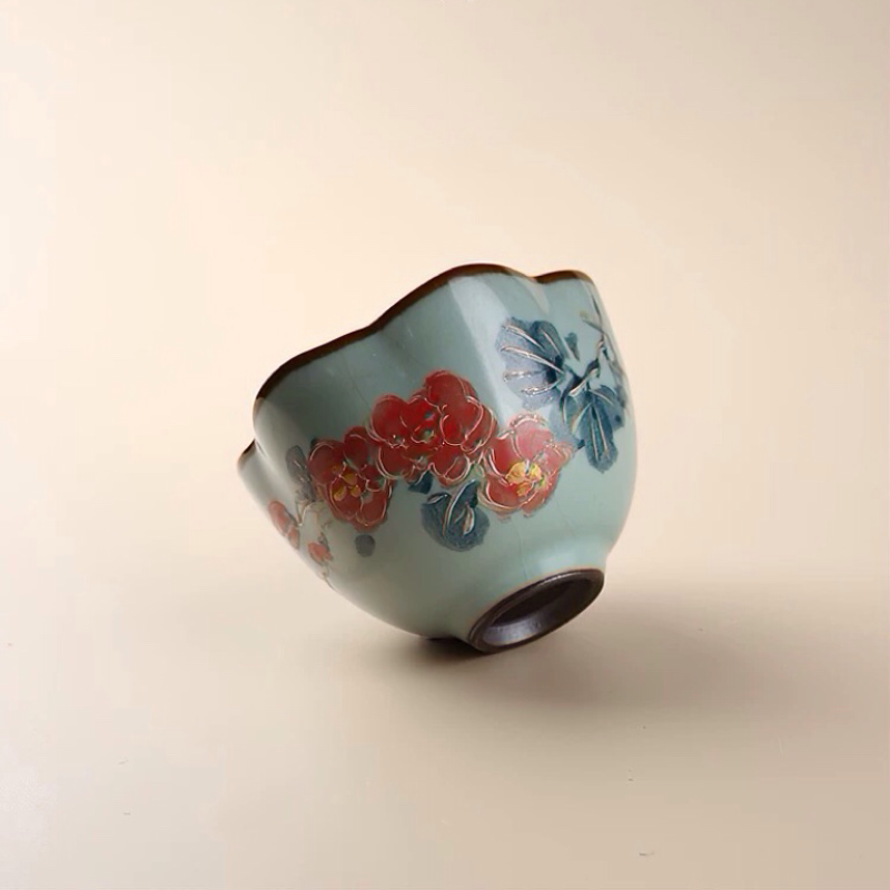 New in-glaze azure Ru kiln hand-painted peony plum cup ceramic teacup