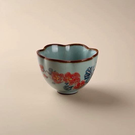 New in-glaze azure Ru kiln hand-painted peony plum cup ceramic teacup