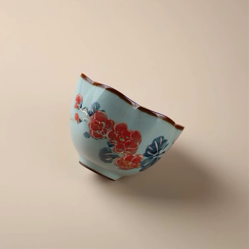 New in-glaze azure Ru kiln hand-painted peony plum cup ceramic teacup