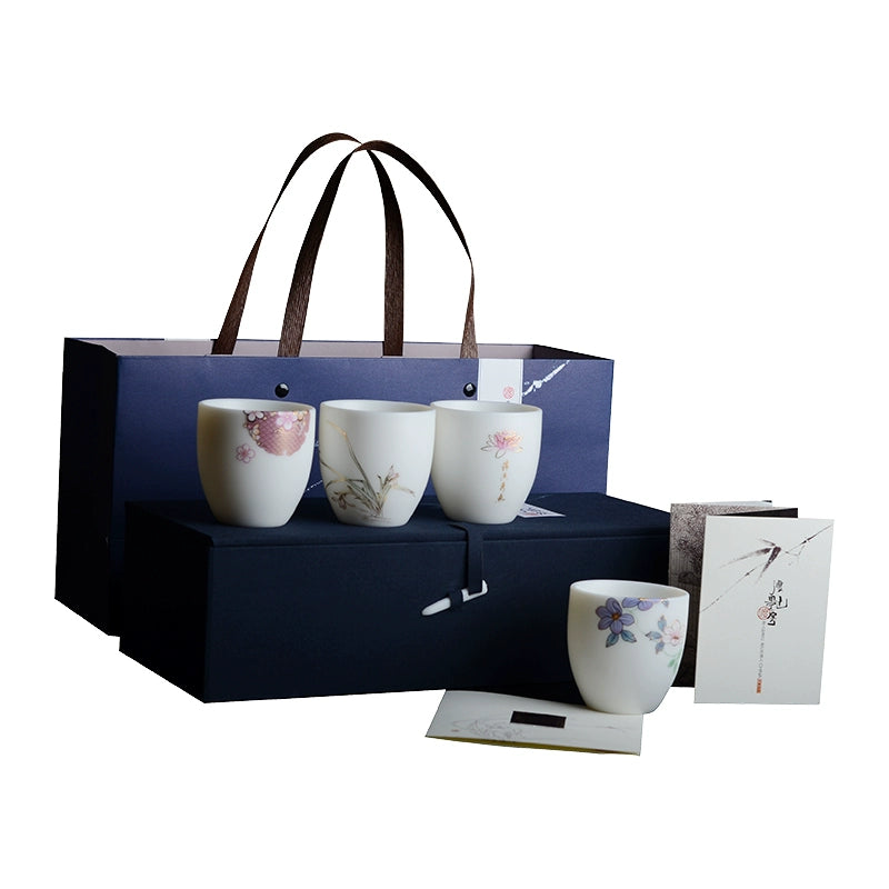 Four Seasons Full Suet Jade White Porcelain Teacup High-end Ceramic Tea Tasting Cup Single Cup Master Cup