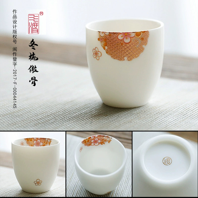 Four Seasons Full Suet Jade White Porcelain Teacup High-end Ceramic Tea Tasting Cup Single Cup Master Cup