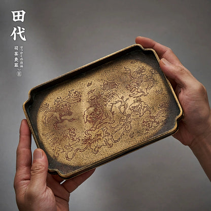Pure brass handmade tea tray dry brewing table antique tea set pot bearing small tea table