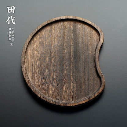 Japanese-style solid wood half-moon tea tray, charcoal smoked wood tray tea set tea room household water cup plate snack sugar tray
