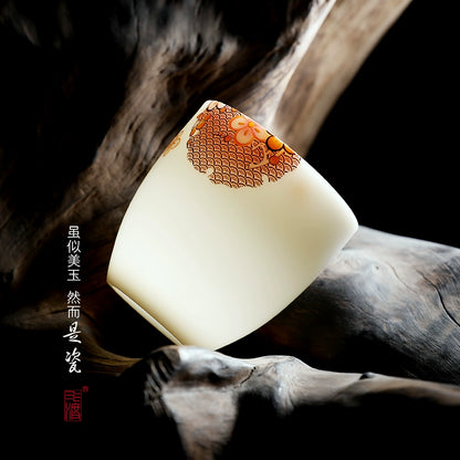 Four Seasons Full Suet Jade White Porcelain Teacup High-end Ceramic Tea Tasting Cup Single Cup Master Cup