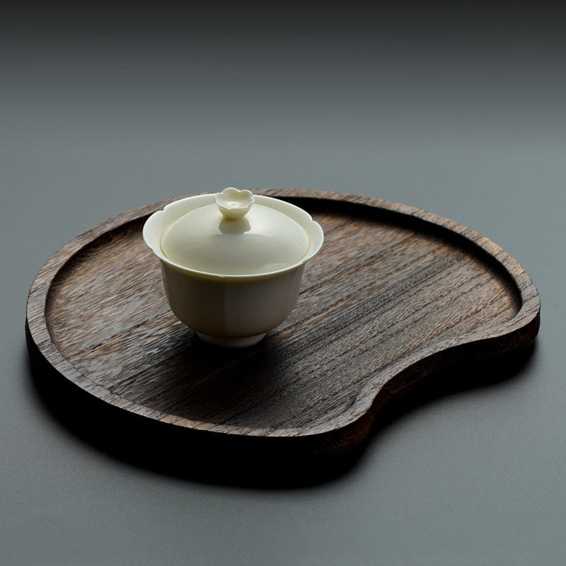 Japanese-style solid wood half-moon tea tray, charcoal smoked wood tray tea set tea room household water cup plate snack sugar tray