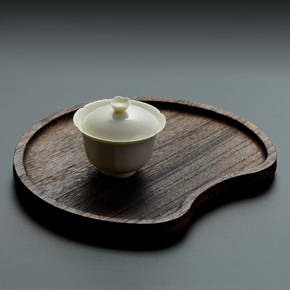 Japanese-style solid wood half-moon tea tray, charcoal smoked wood tray tea set tea room household water cup plate snack sugar tray