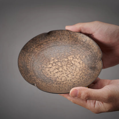 Black pottery tea holder, metal glaze, hand-fired saucer, teapot, cup tray, tea ceremony accessories