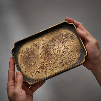 Pure brass handmade tea tray dry brewing table antique tea set pot bearing small tea table