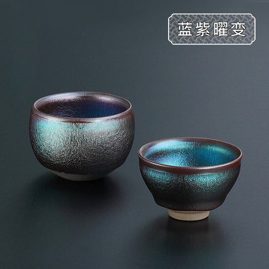 Blue purple kiln-changed glaze Jianzhan single cup tea drinking cup ceramic blank tea set