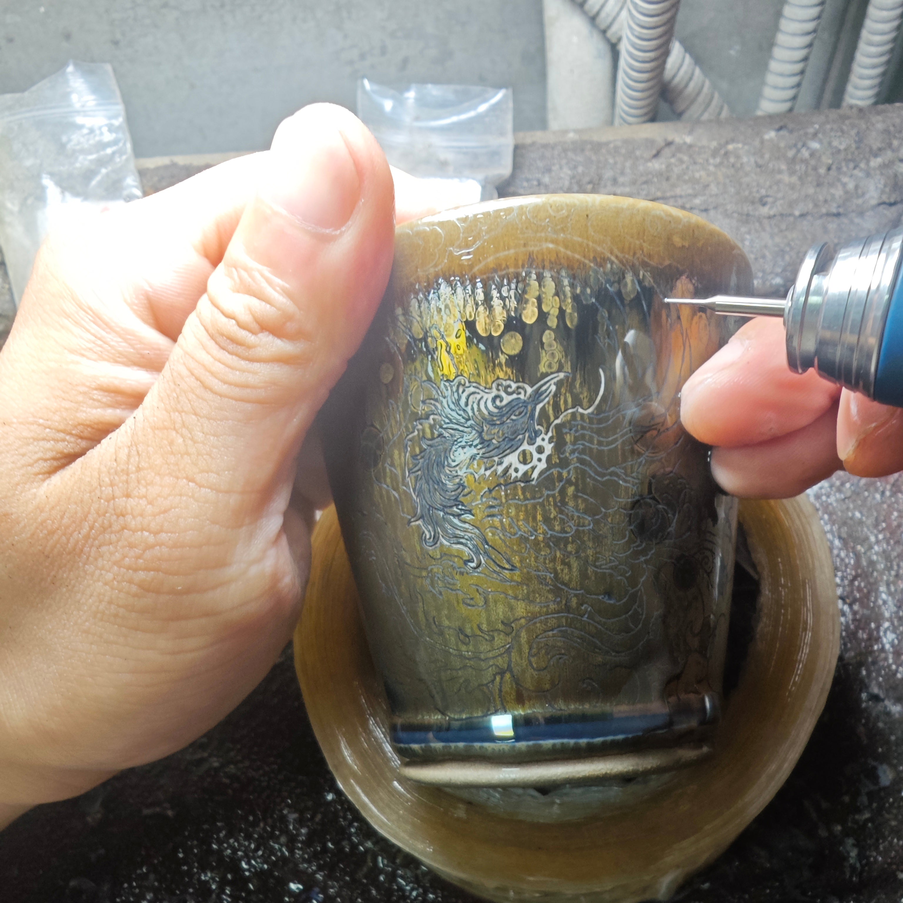 Golden Phoenix Jianzhan Coke Cup Carving 150ml for malauree
