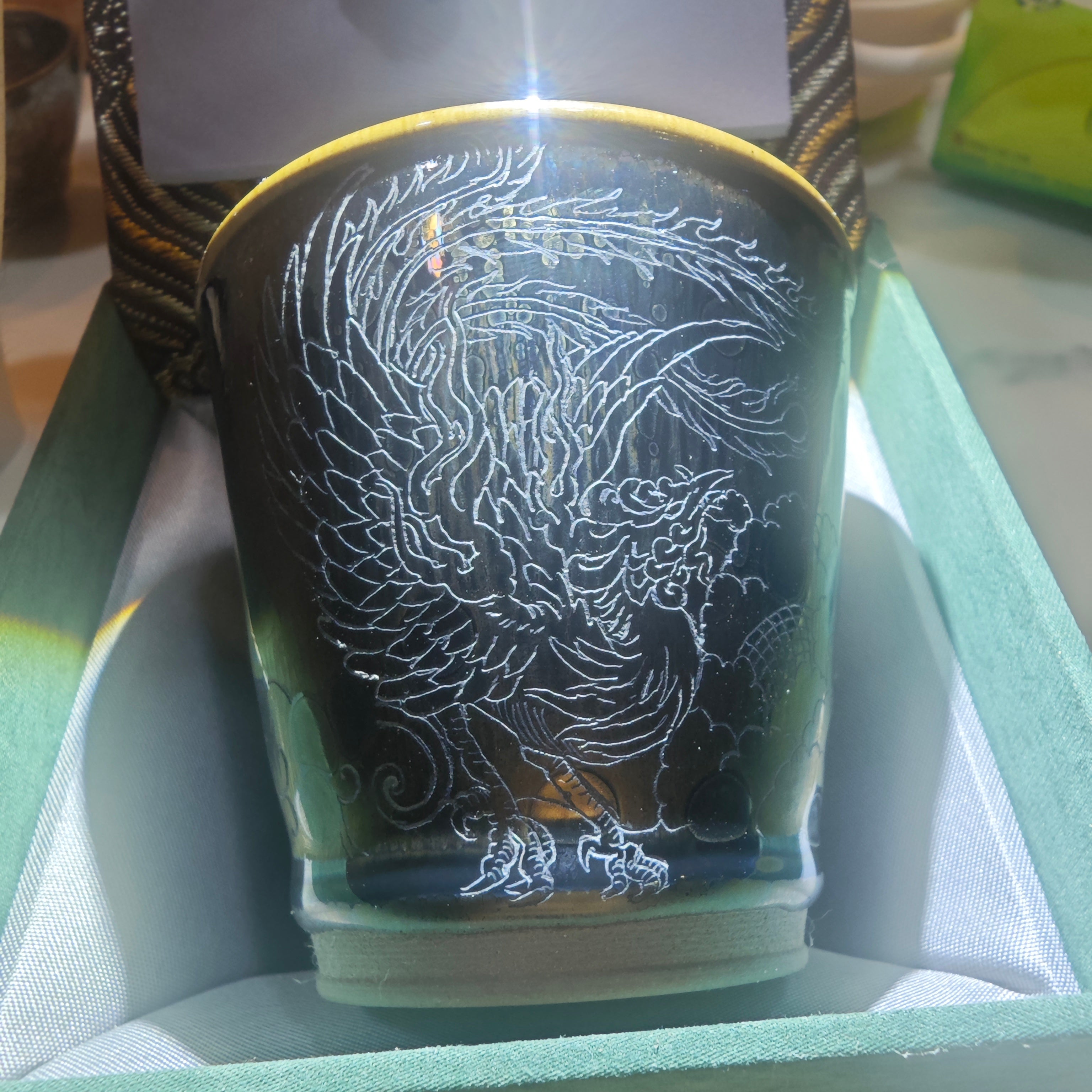 Phoenix carved teacup, hand-carved Jianzhan cola cup
