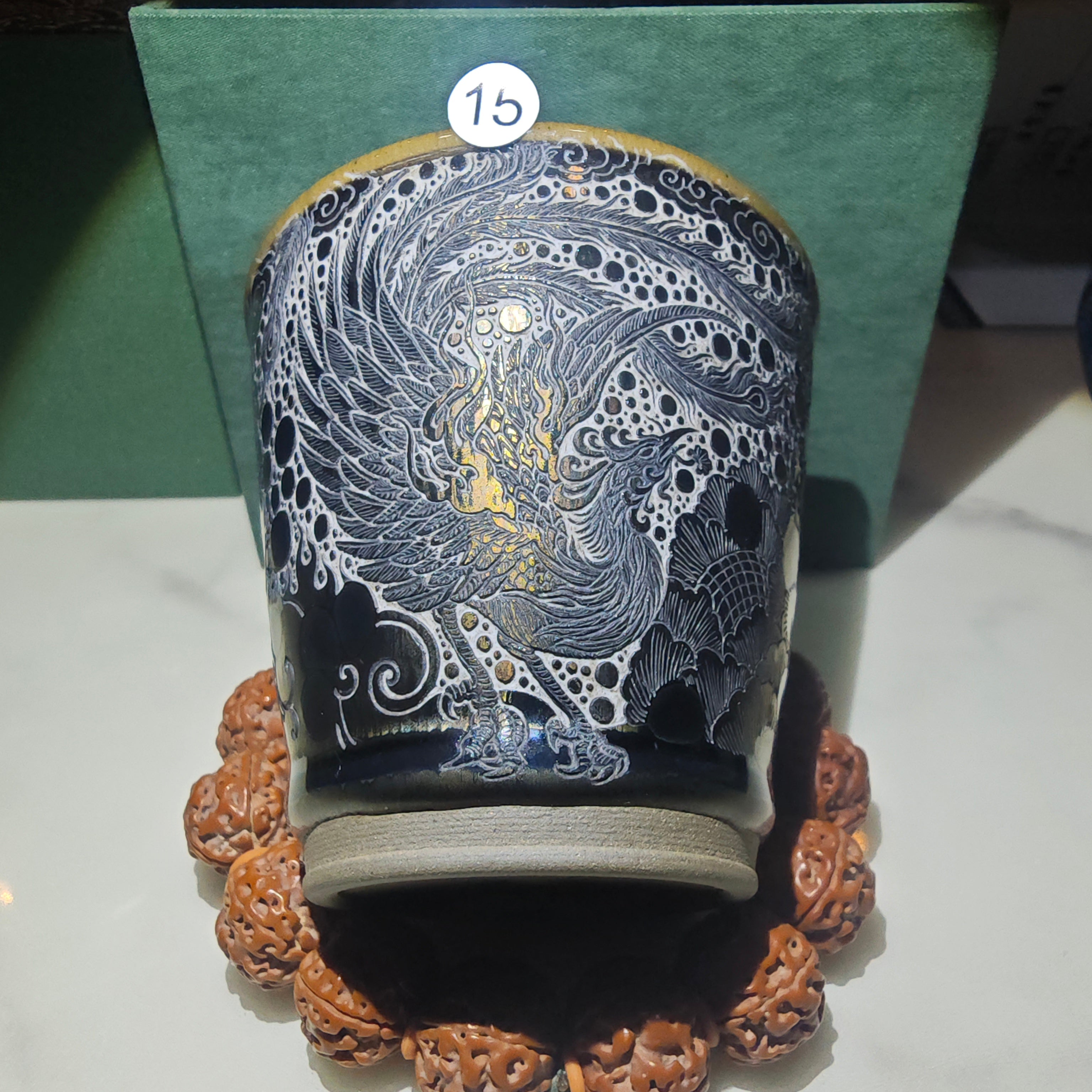 Phoenix carved teacup, hand-carved Jianzhan cola cup