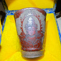Guanyin statue, Jianzhan tea cup carvingDragon kiln fired over wood, cow blood red, Coke bottle shape