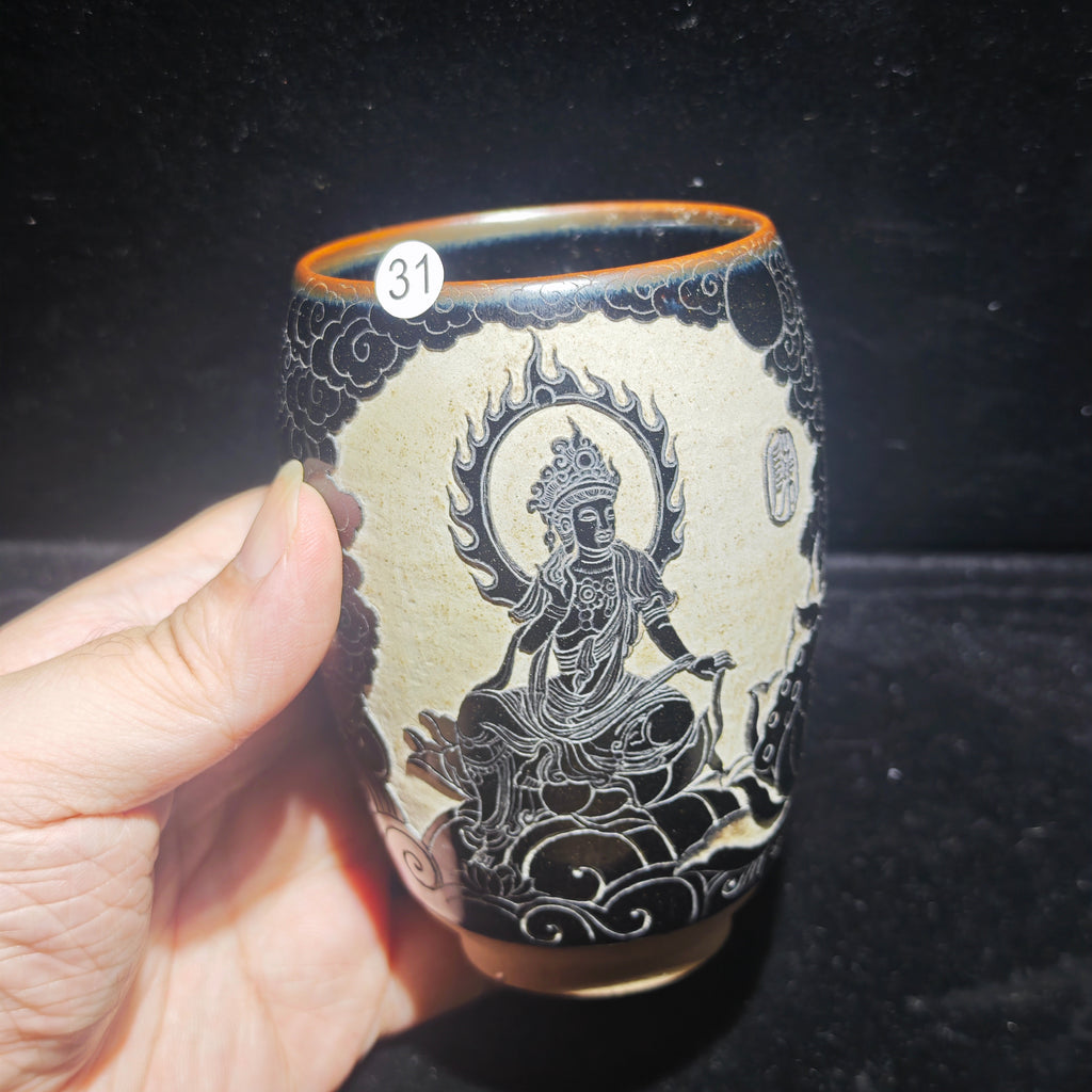 Pu Xian Bodhisattva, Zen-inspired host cup, hand-carved tea cup craft