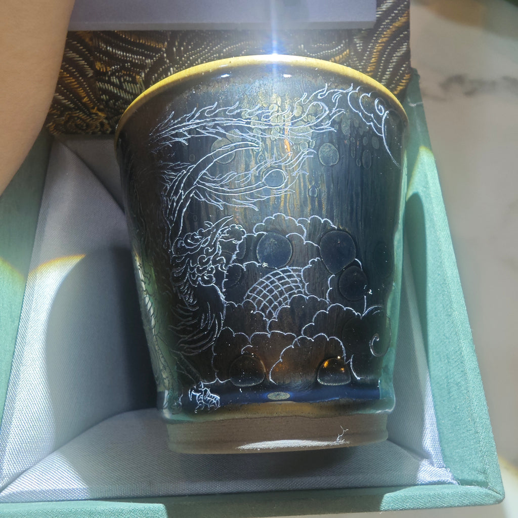 Phoenix carved teacup, hand-carved Jianzhan cola cup