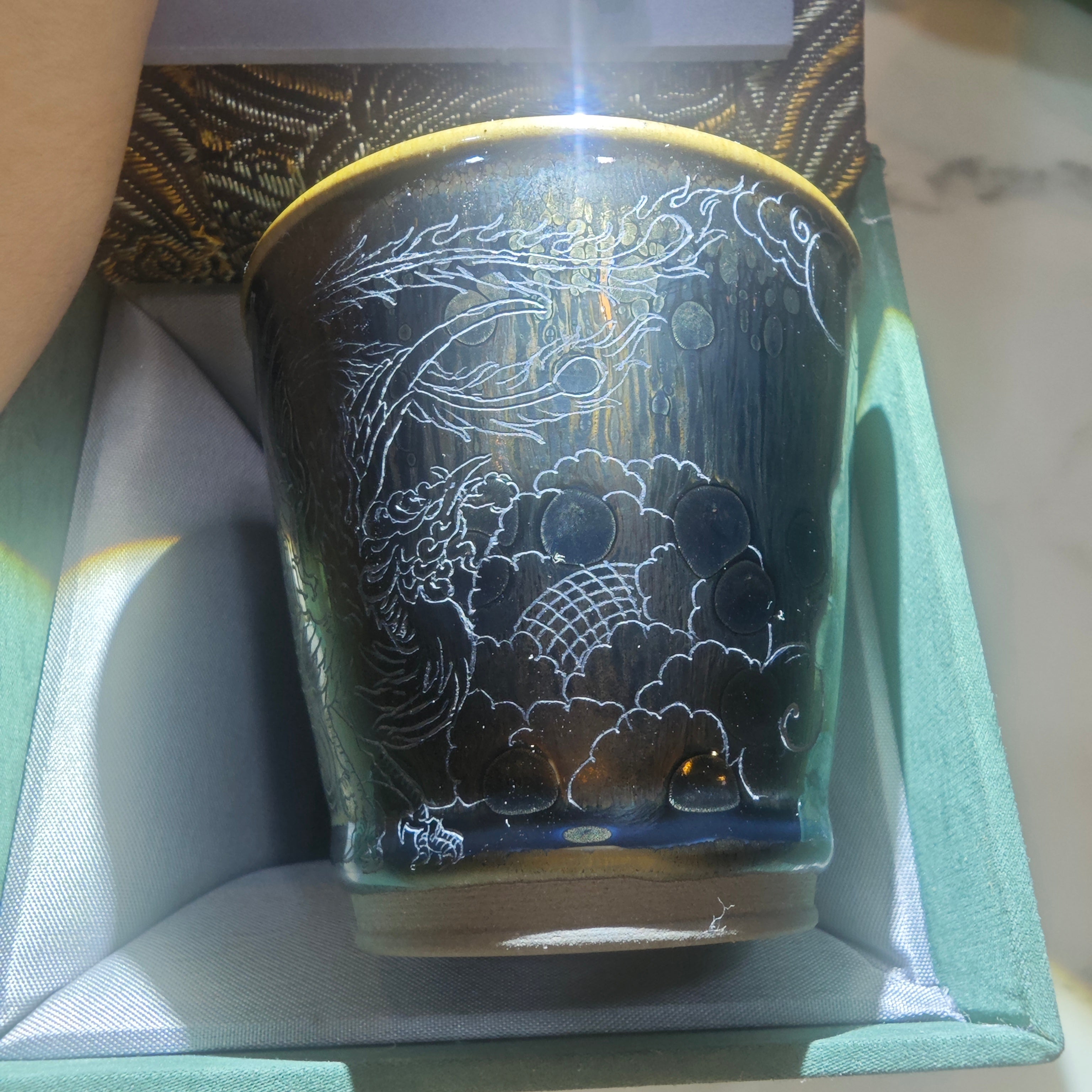 Phoenix carved teacup, hand-carved Jianzhan cola cup
