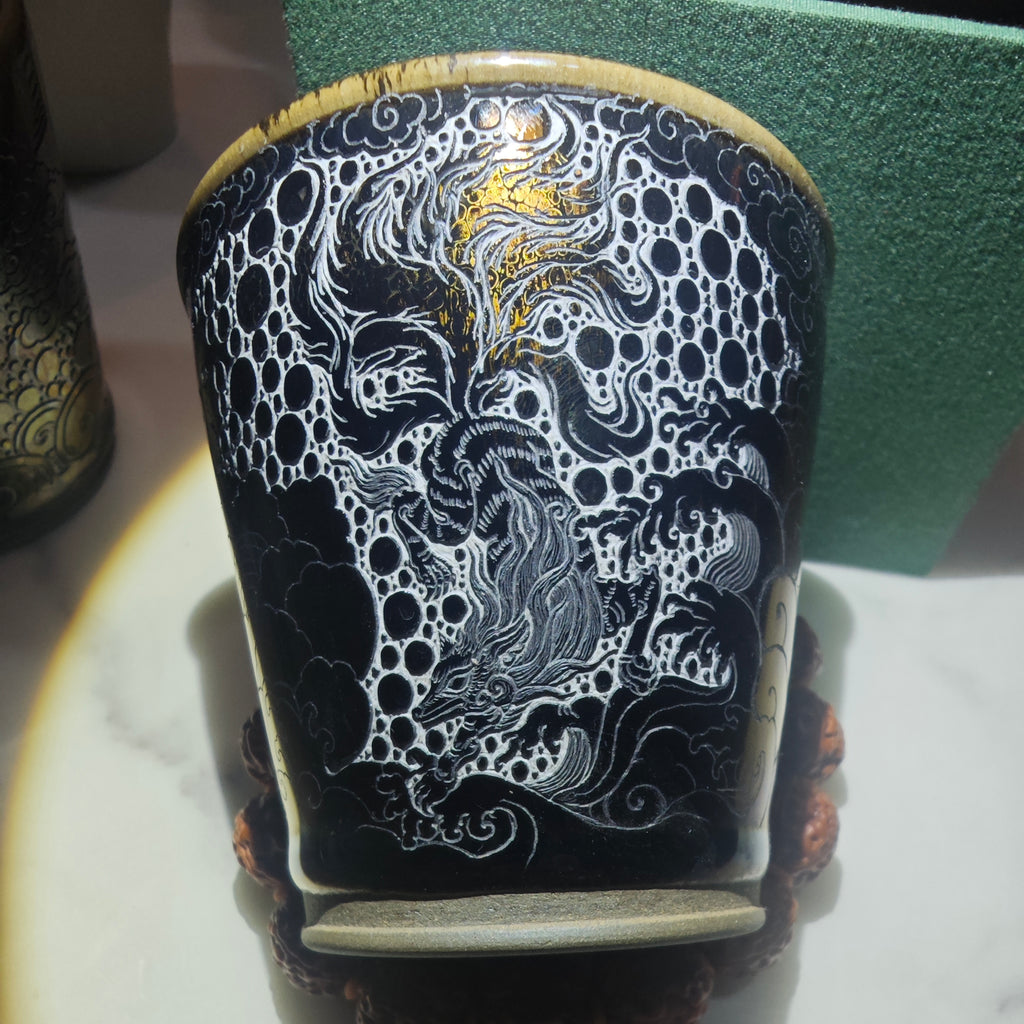 Nine-tailed fox, custom tea cup pattern design and carving