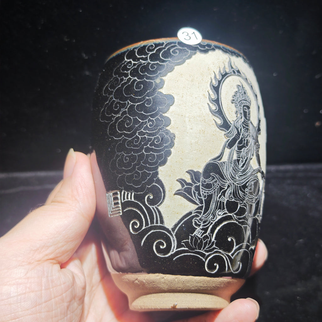 Pu Xian Bodhisattva, Zen-inspired host cup, hand-carved tea cup craft