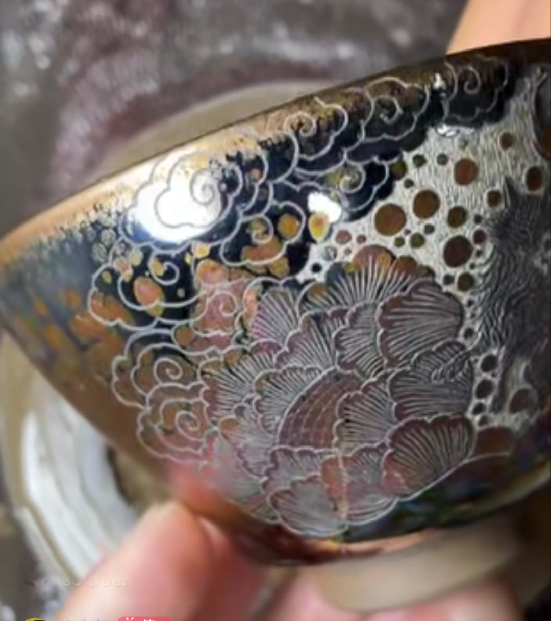 Custom design with nine-tailed fox pattern, carved design on Jianzhan tea cups